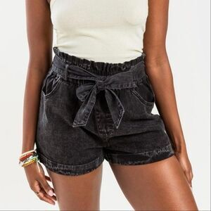 tgla Faded Black Paperbag Waist Denim Shorts Size Medium